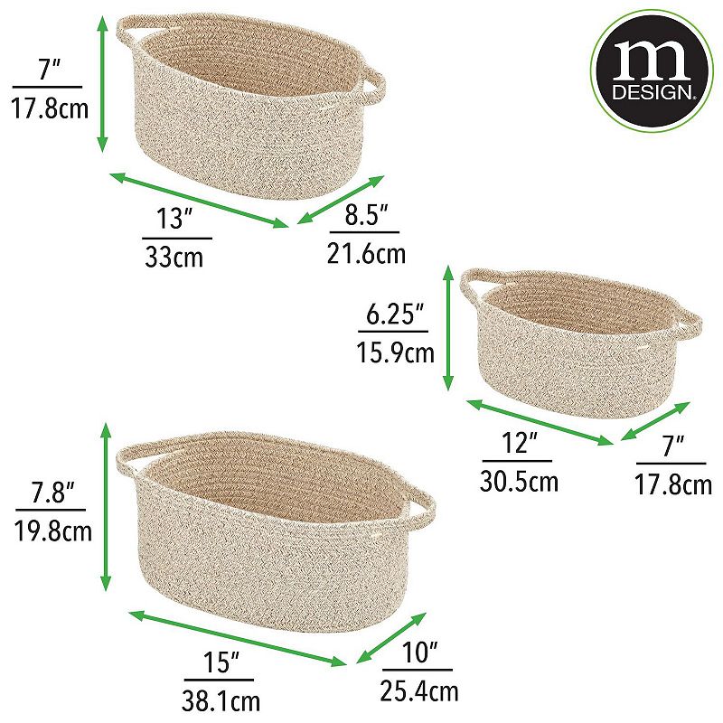 mDesign Casual Cotton Rope Woven Bathroom Storage Basket with Handles， Set of 3