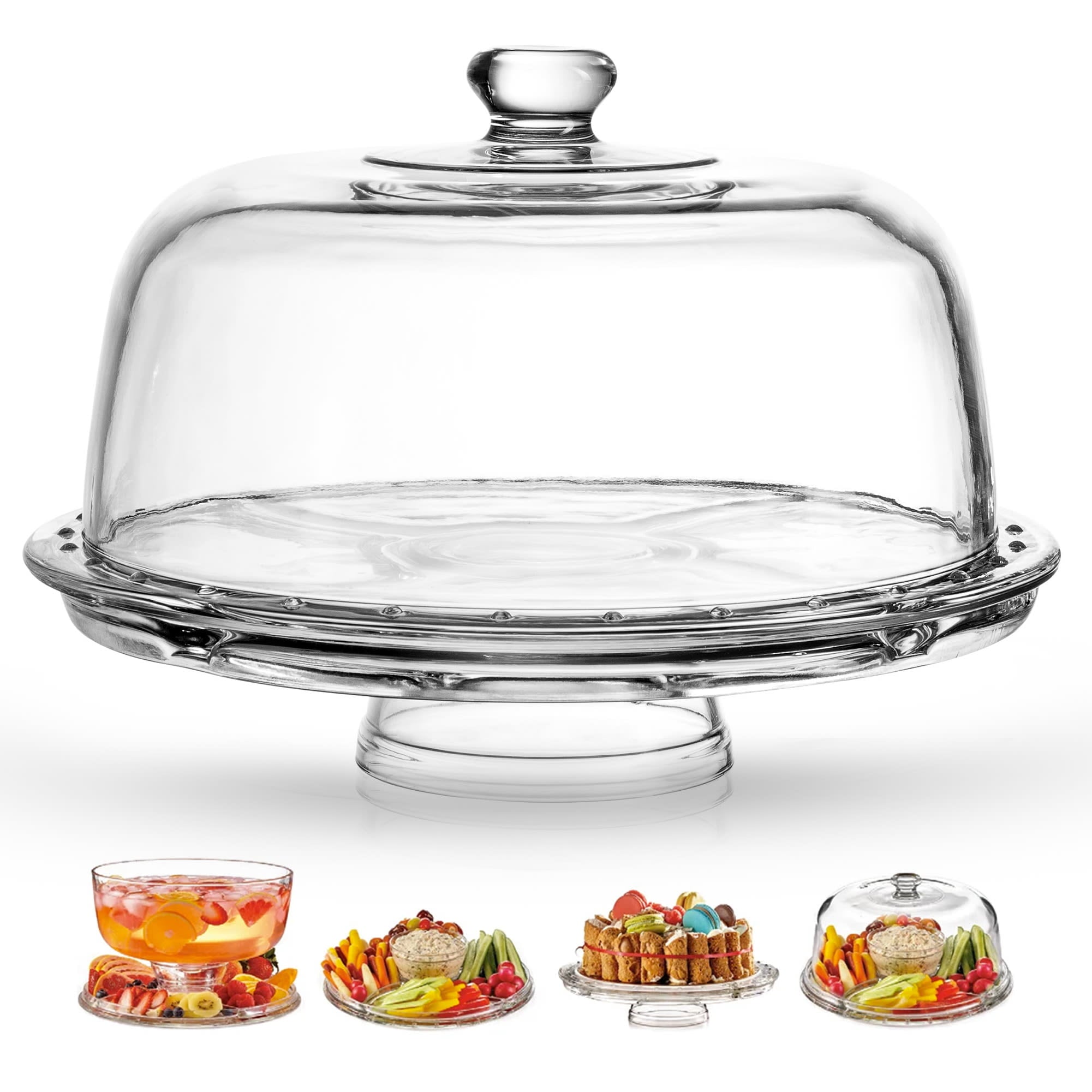 Royalty Art European Cake Stand with Dome 6-in-1 Design Multifunctional Serving Platter for Kitchens， Dining Rooms， Pedes Glass Durabilitytal or Cover Use， Elegant Product Name