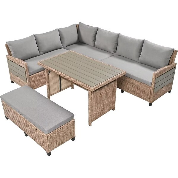 Wicker LShaped Garden Furniture Set with 2 Extendable Side Table