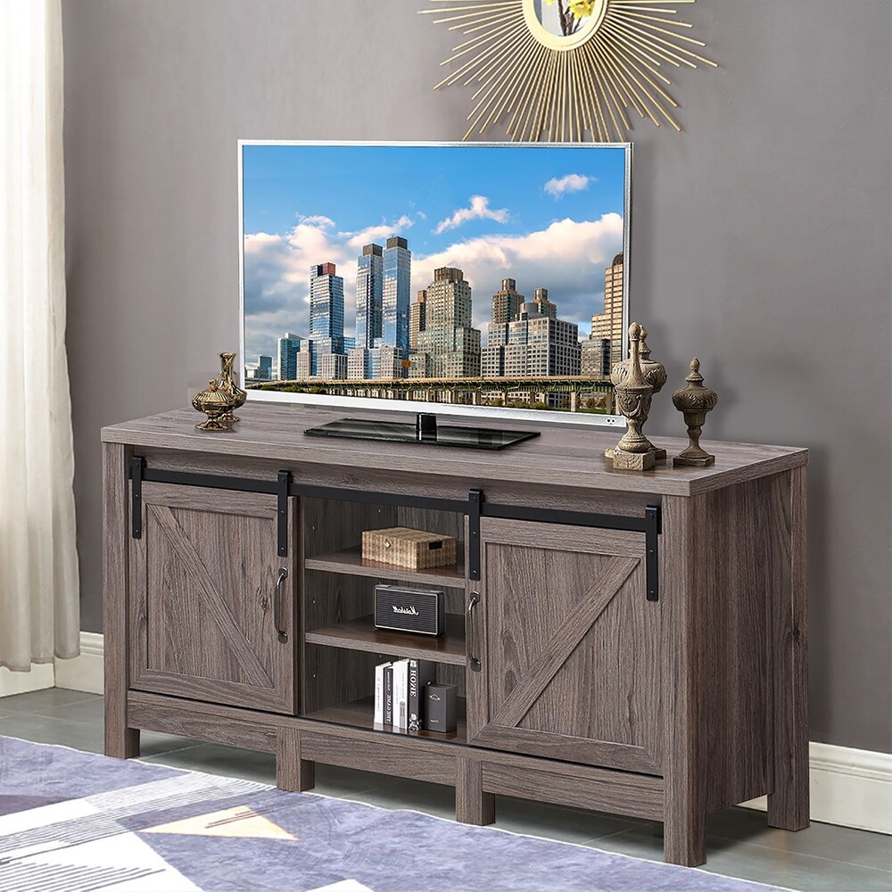 Costway TV Stand Sliding Barn Door Entertainment Center for TV's up to   Deep Taupe