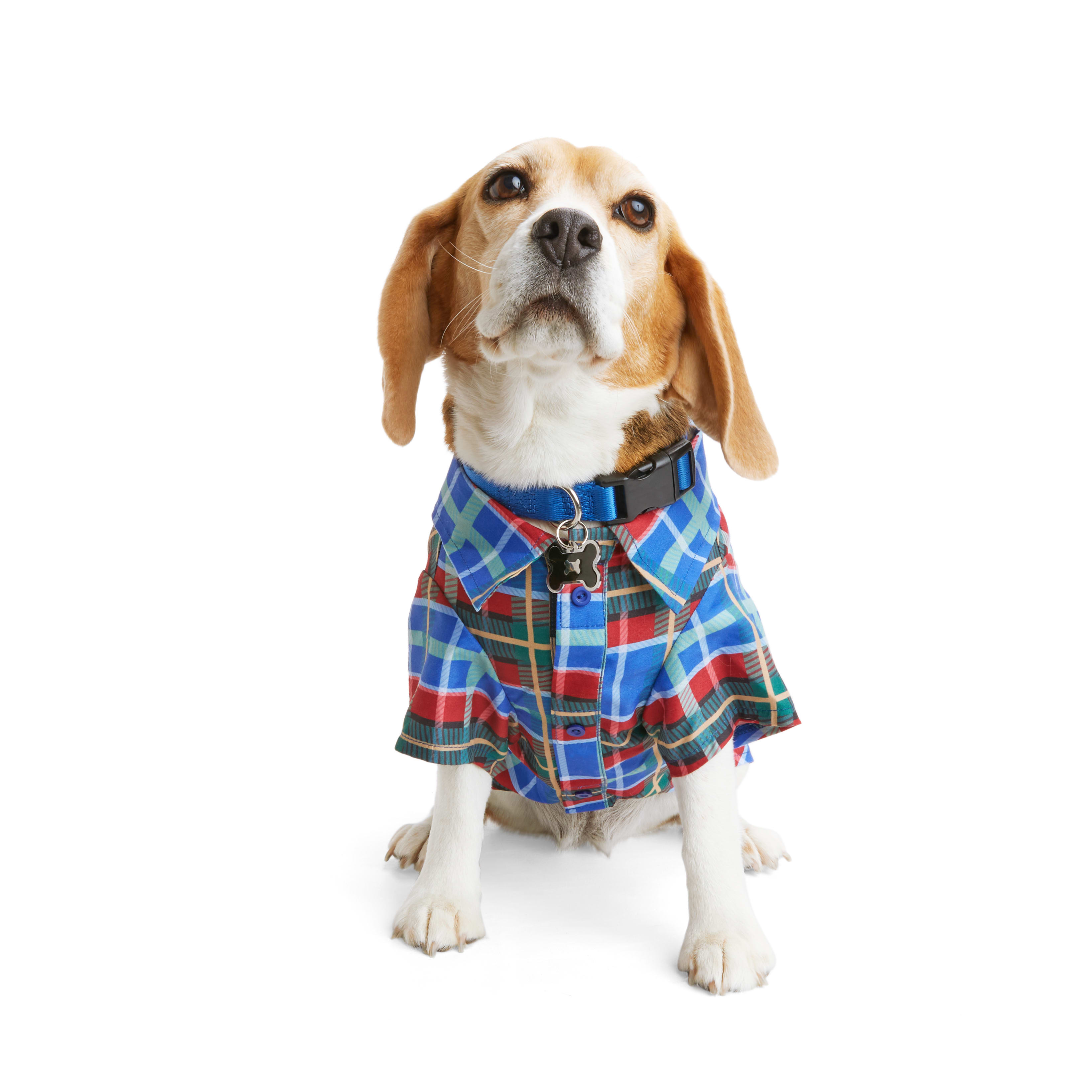 YOULY Blue Plaid Woven Dog Shirt， XX-Small