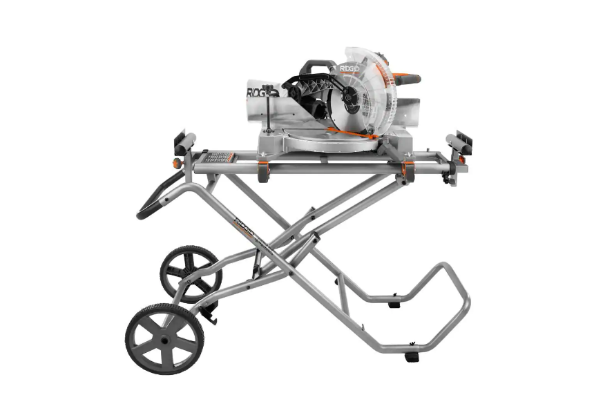 RIDGID R4113-AC9946 15 Amp 10 in. Dual Miter Saw with LED Cut Line Indicator with Universal Mobile Miter Saw Stand