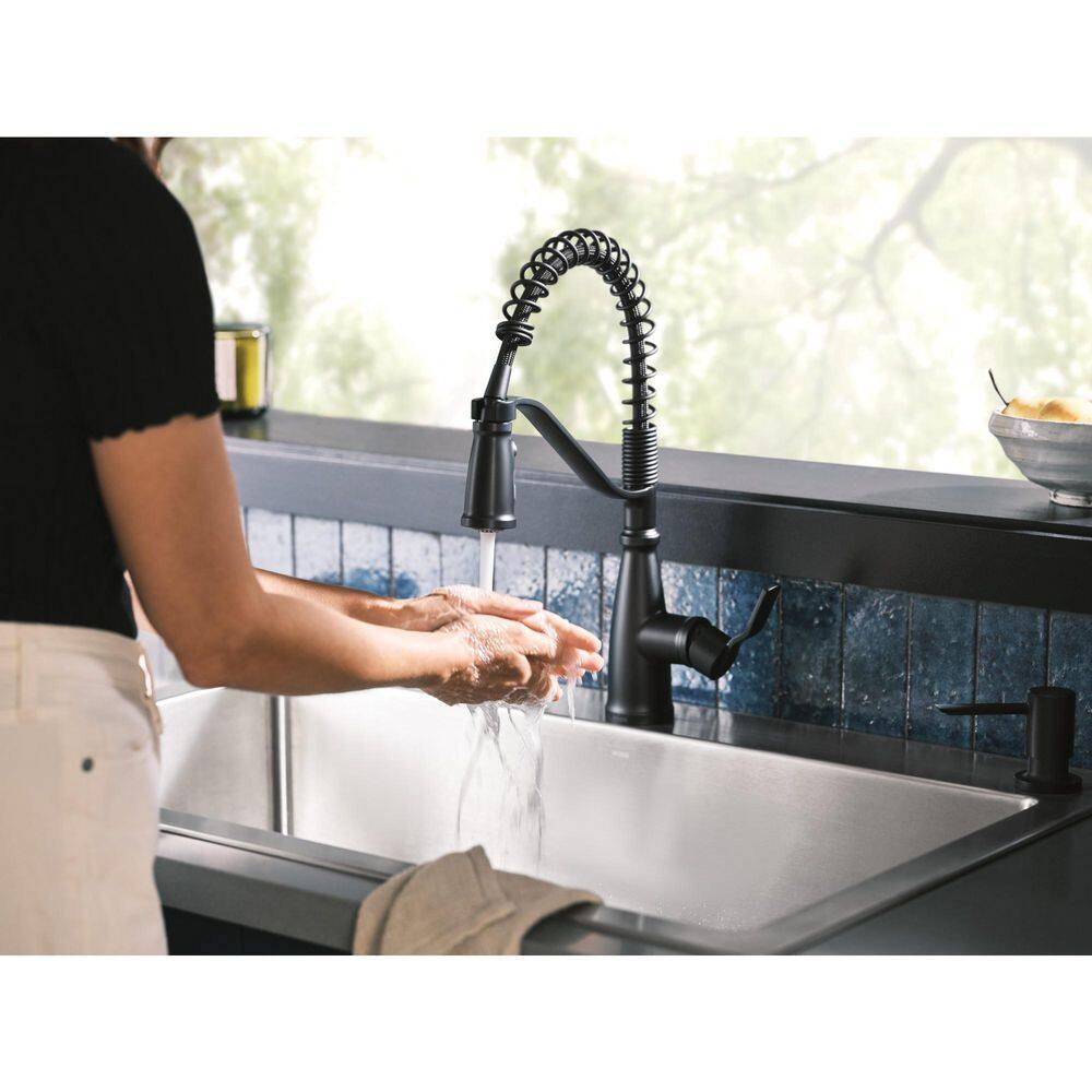 MOEN Nolia Single-Handle Pre-Rinse Spring Pulldown Sprayer Kitchen Faucet with Power Boost in Matte Black 87886BL