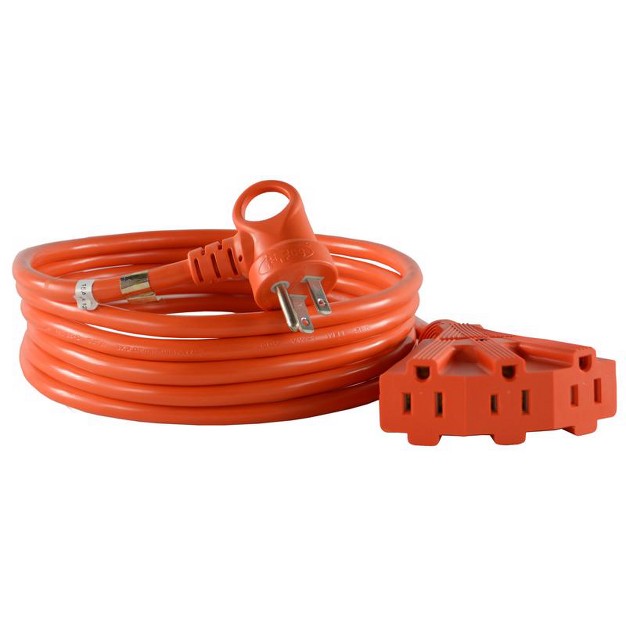 Conntek Indoor Or Outdoor 12 Ft L Orange Triple Outlet Cord 14 3 Sjtw