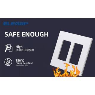 ELEGRP 2-Gang Midsize Screwless DecoratorRocker Wall Plate White (5-Pack) 3032GM-WH5