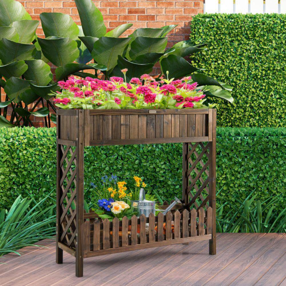 Alpulon 2-Tier Elevated Wood Planter Box Raised Garden Bed ZMWV379