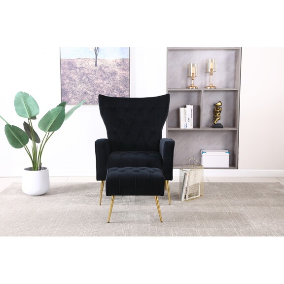 Modern Accent Chair with Ottoman  Comfy Armchair f...