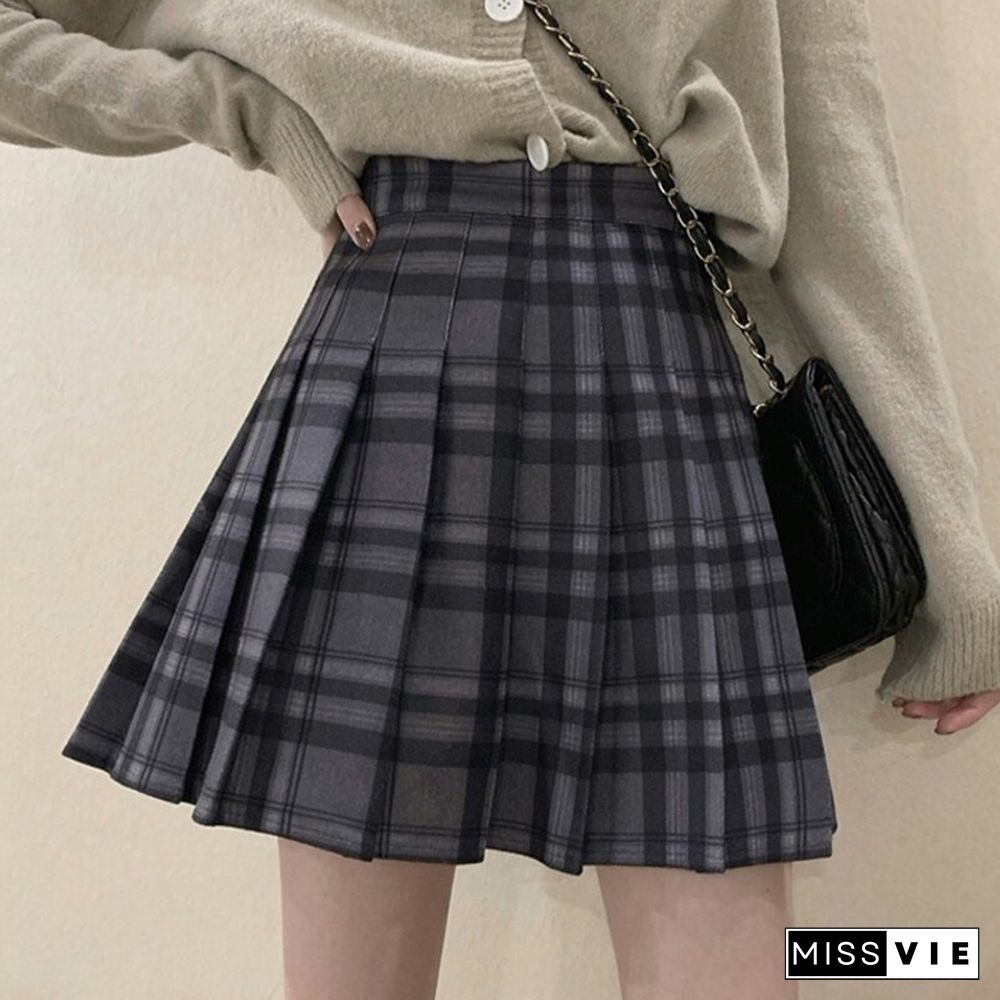 Spring Summer Fashion Pleated Skirt Women Loose Casual High Waist Lady Preppy Skirts A Line Korean Student Mini Skirts New