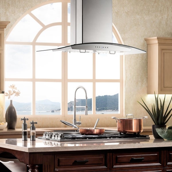 ZLINE Convertible Vent Island Mount Range Hood in Stainless Steel and Glass