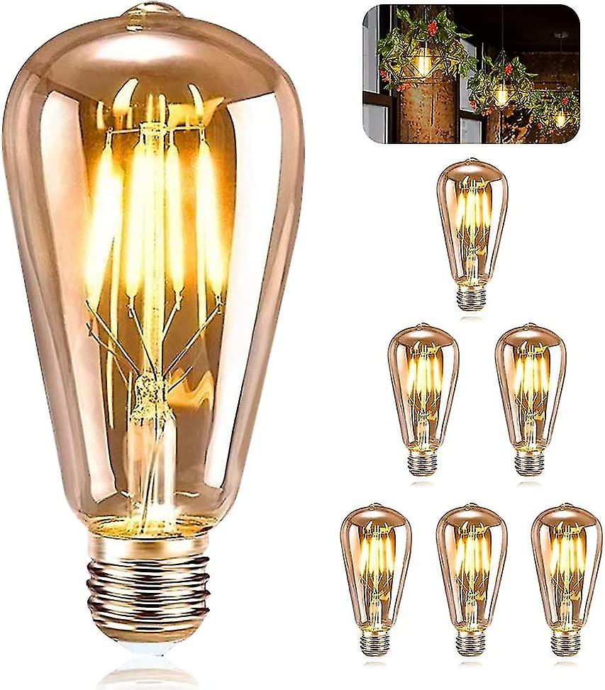 Vinta E27 Bulbs， 6 Led Edison Bulbs E27 St64 Rative S Retro Edison Bulbs Retro Lamp 4w Warm Yellow Ment For Restnt Cafe Bar