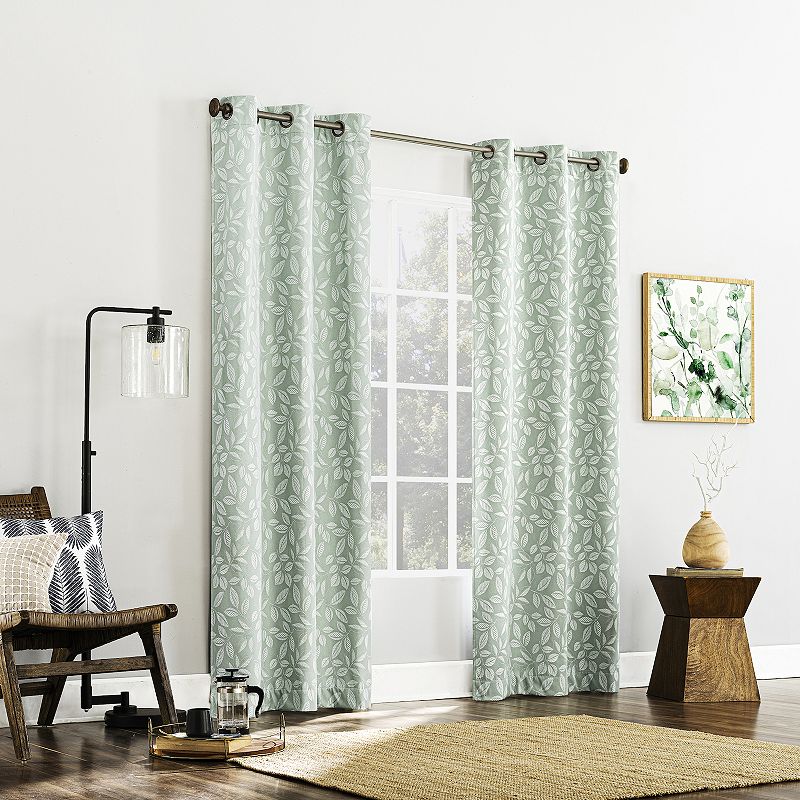 Sun Zero Satti Embroidered Leaf 100% Blackout Single Curtain Panel