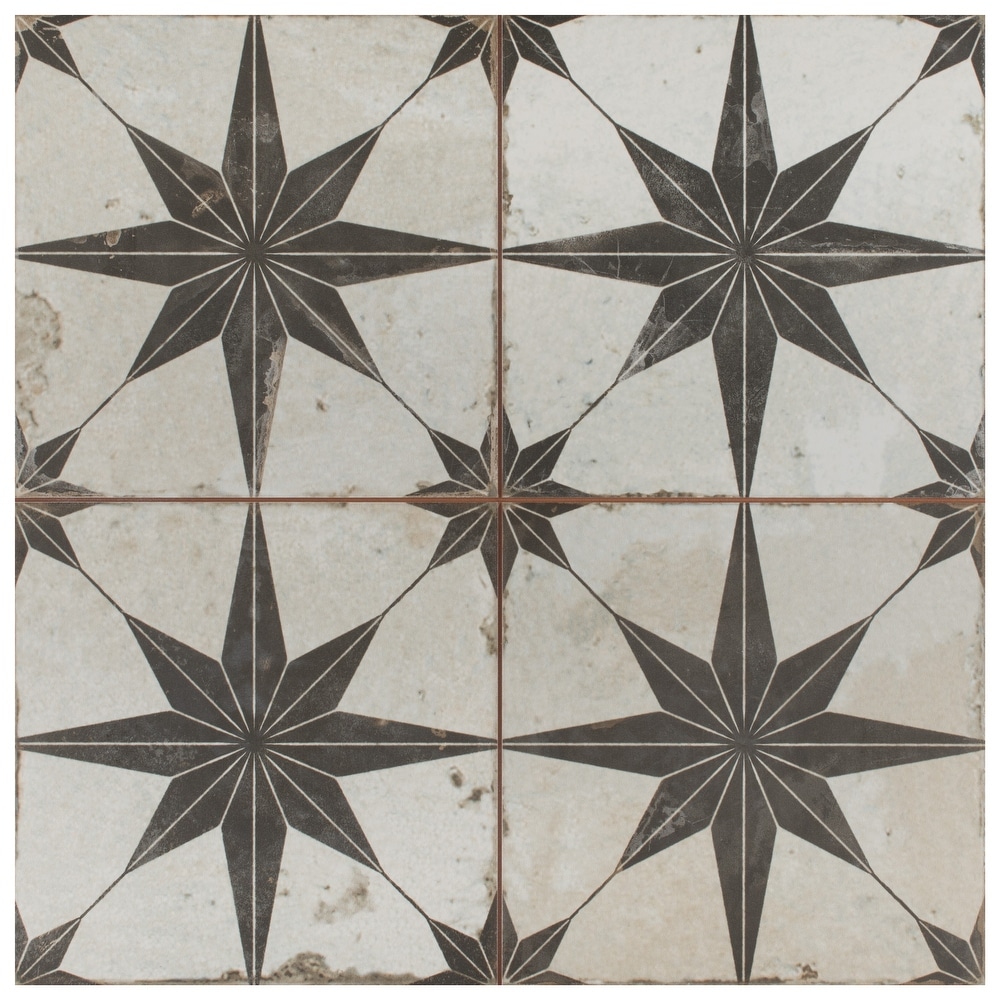 Merola Tile Kings Star Nero Encaustic 17.63\