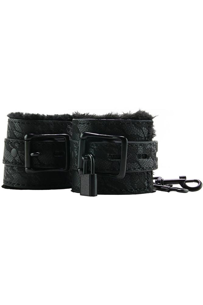 Sincerely Fur Lined Lace Handcuffs in Black