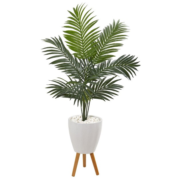 Nearly Natural 4.5-ft Kentia Artificial Palm Tree In White Planter With Legs