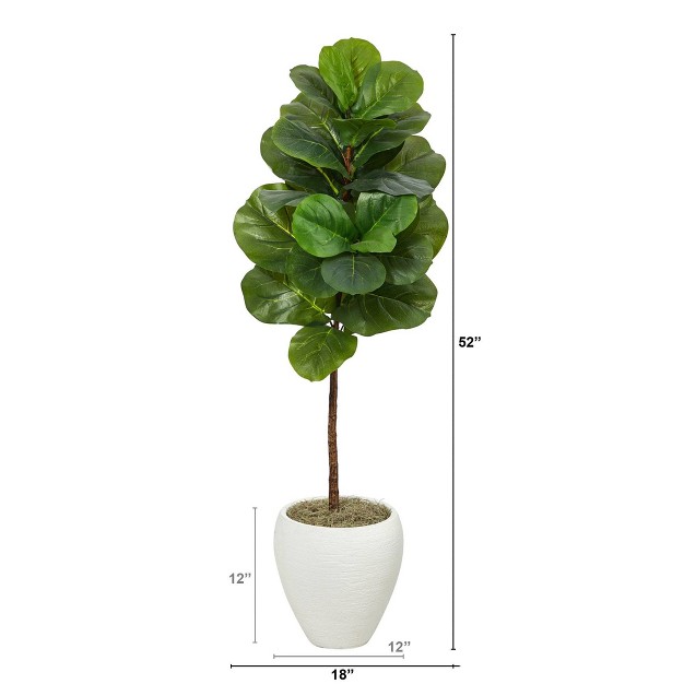 Nearly Natural 52-in Fiddle Leaf Artificial Tree In White Planter