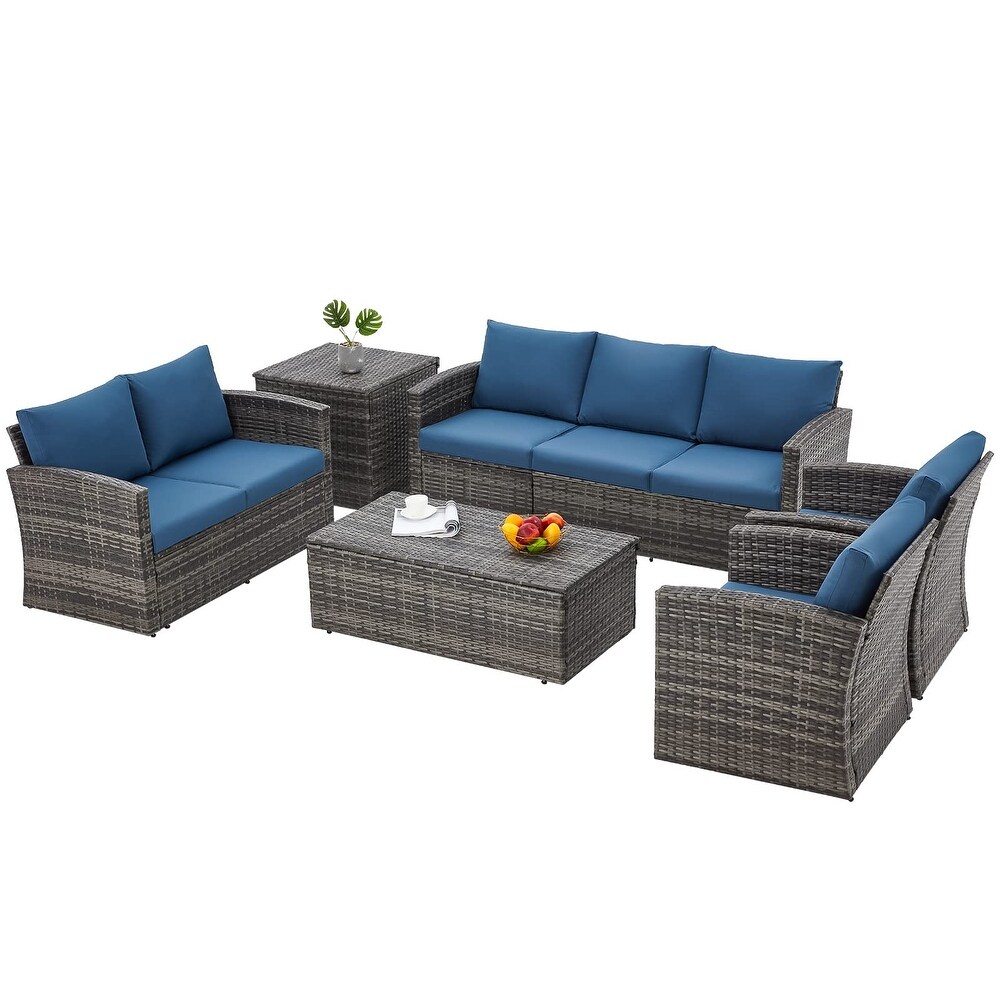 AECOJOY 7 Pieces Patio Sectional Sofa Outdoor Wicker Furniture Set