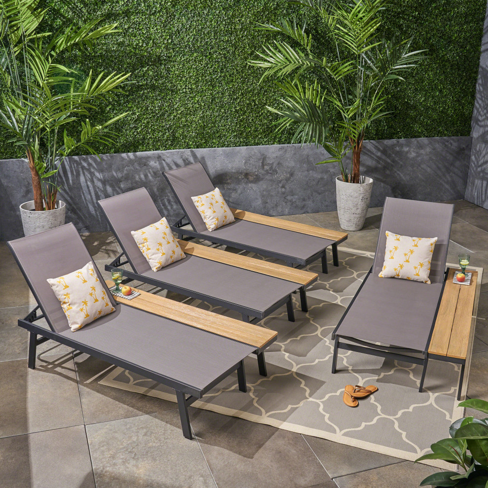 GDF Studio John Outdoor Chaise Lounge With Side Table  Gray  Set of 4   Transitional   Outdoor Chaise Lounges   by GDFStudio  Houzz