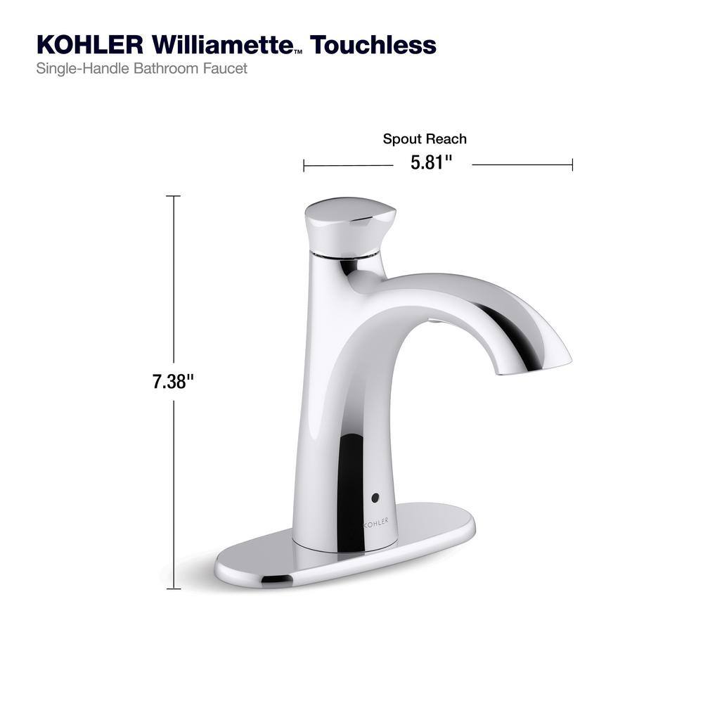 KOHLER Willamette Battery Powered Touchless Single Hole Bathroom Faucet in Polished Chrome K-R32929-4D-CP