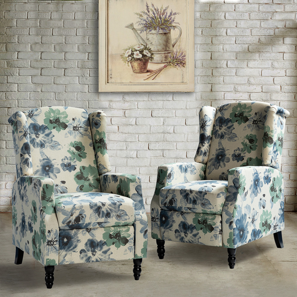 Upholstered Manual Recliner With Wingback Set of 2   Traditional   Recliner Chairs   by Karat Home  Houzz