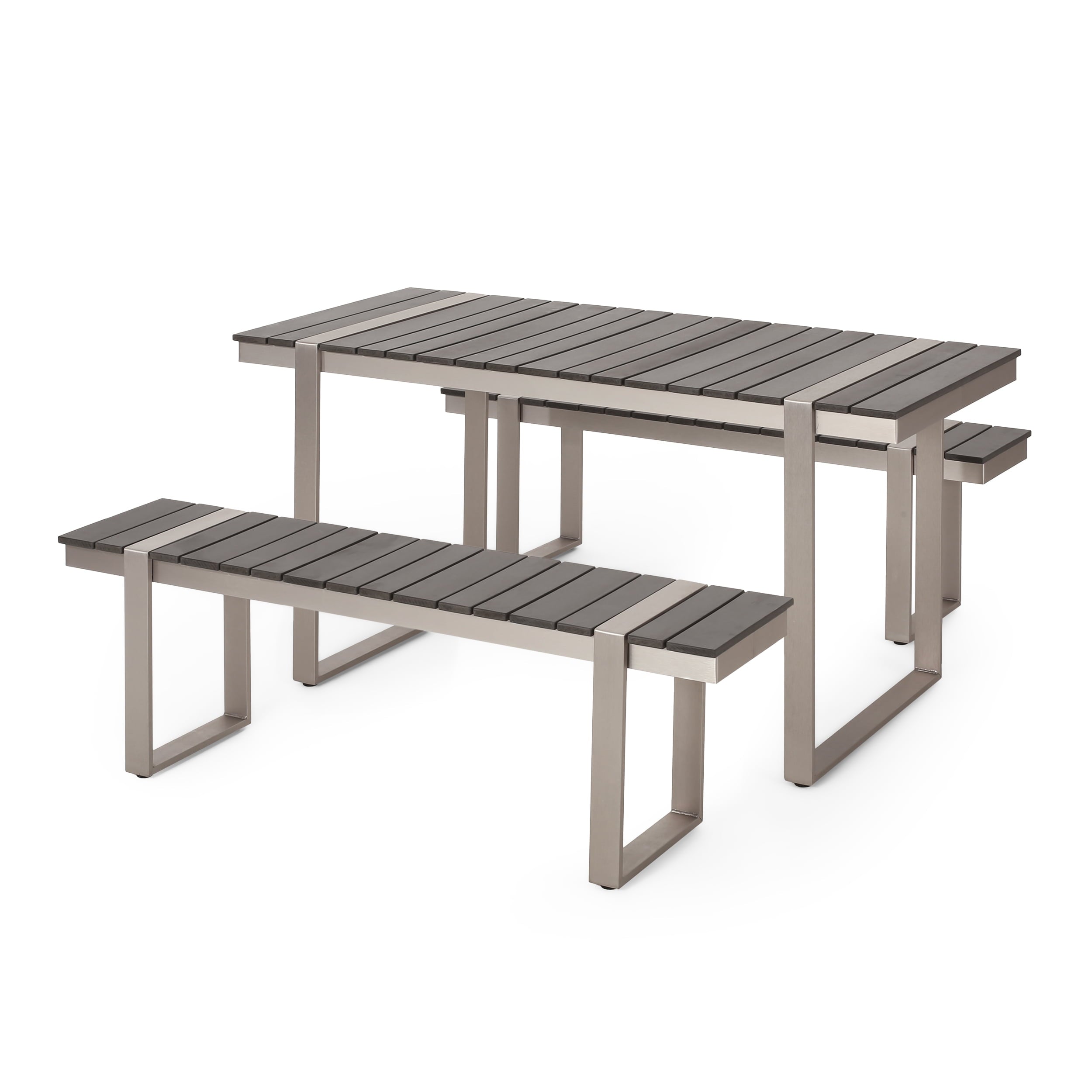 Chaves Outdoor Aluminum Picnic Set， Gray， Silver