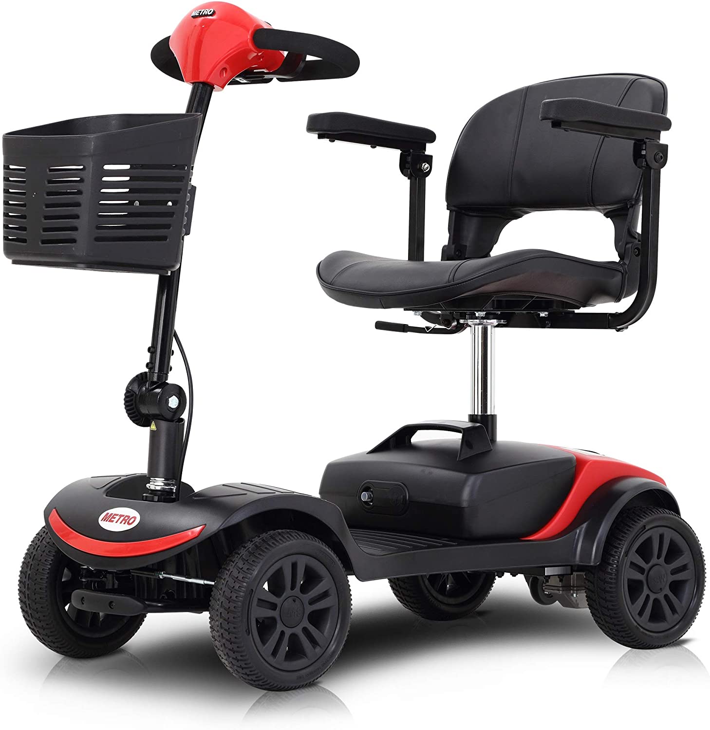 4 Wheels M1 Lite Mobility Scooter Deliver with Long-Lasting Batteries Electromagnetic Brake Easy Operation Disassembly Mobility Scooter for Family Daily Use, Short Travels and Cruises (M1 Lite, Red)