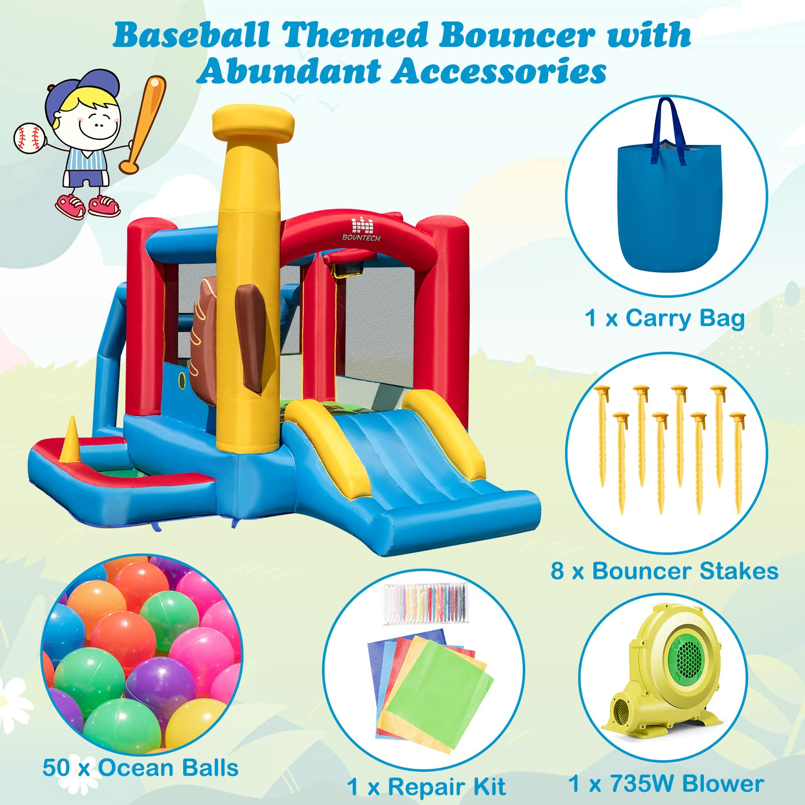 BOUNTECH Inflatable Bounce House, Bouncy House for Kids Indoor Outdoor Party with Jumping Area