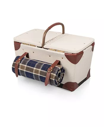 Picnic Time Pioneer Plaid-Accented Tan Picnic Basket