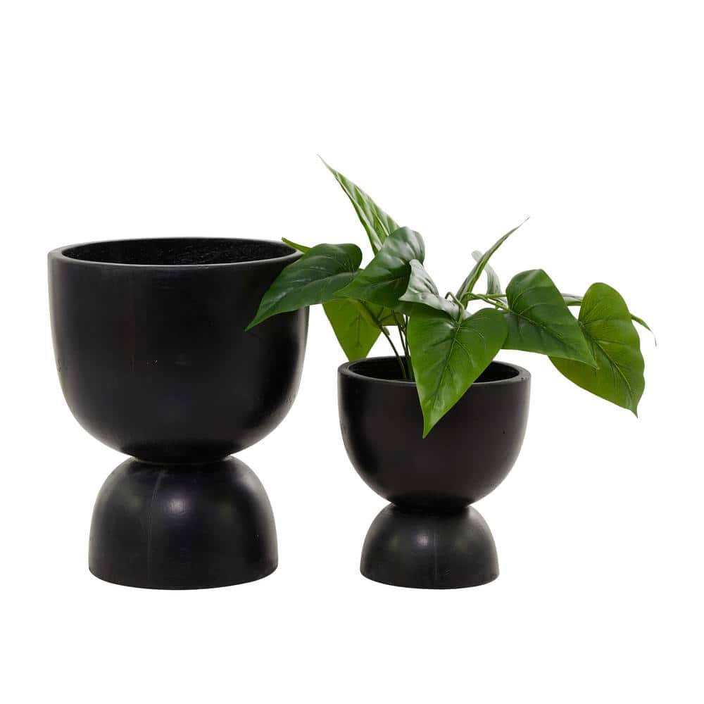 Litton Lane 15 in. x 12 in. Black MGO Modern Planter ( Set of 2 ) 042657