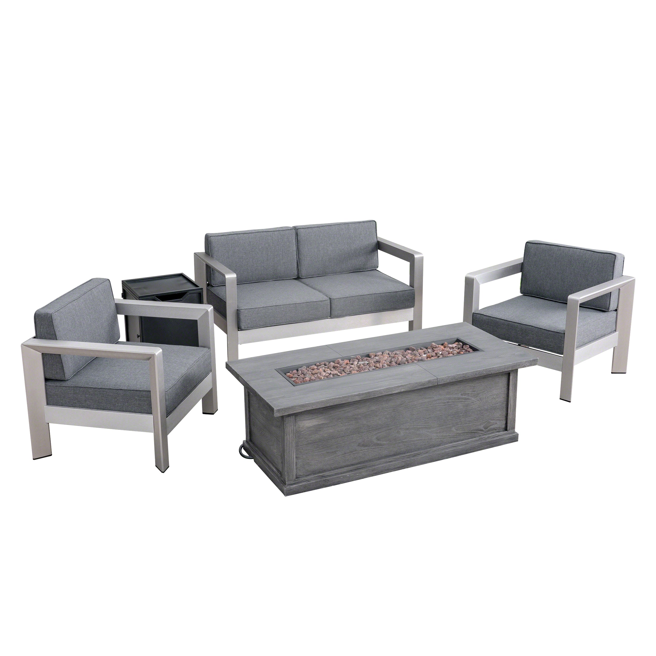 Kenny Outdoor 4-Seater Aluminum Chat Set with Fire Pit and Tank Holder