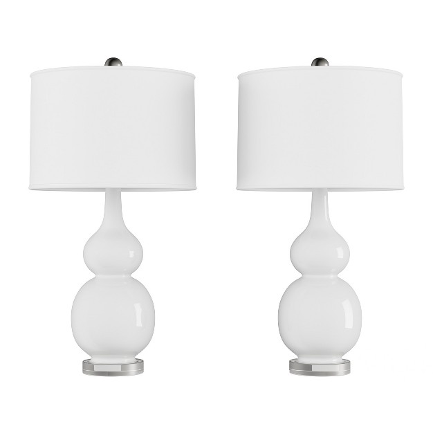 Set Of 2 Ceramic Double Gourd Table Lamps White includes Led Light Bulb Trademark Global