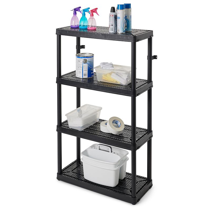 Gracious Living 4 Shelf Fixed Height Ventilated Medium Duty Shelving Unit， Black