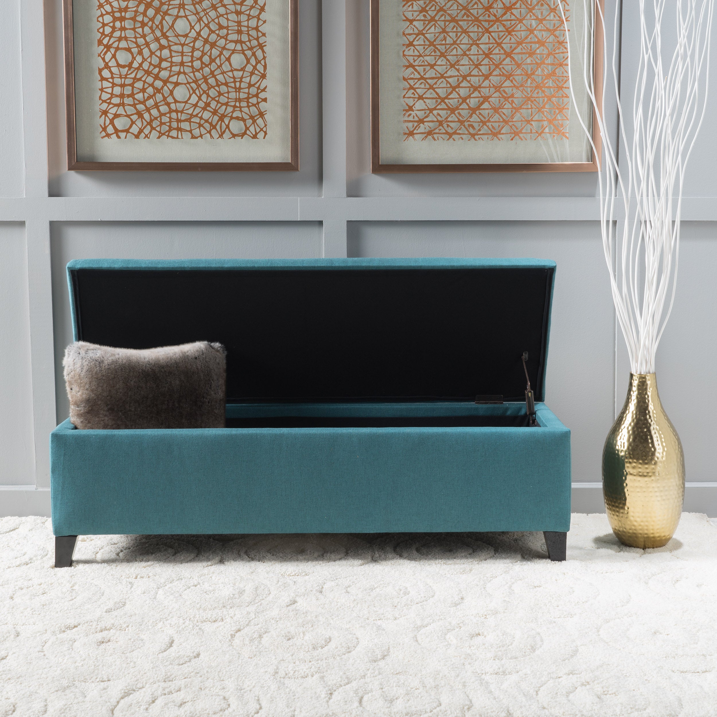 Clor Fabric Rectangle Storage Ottoman Bench