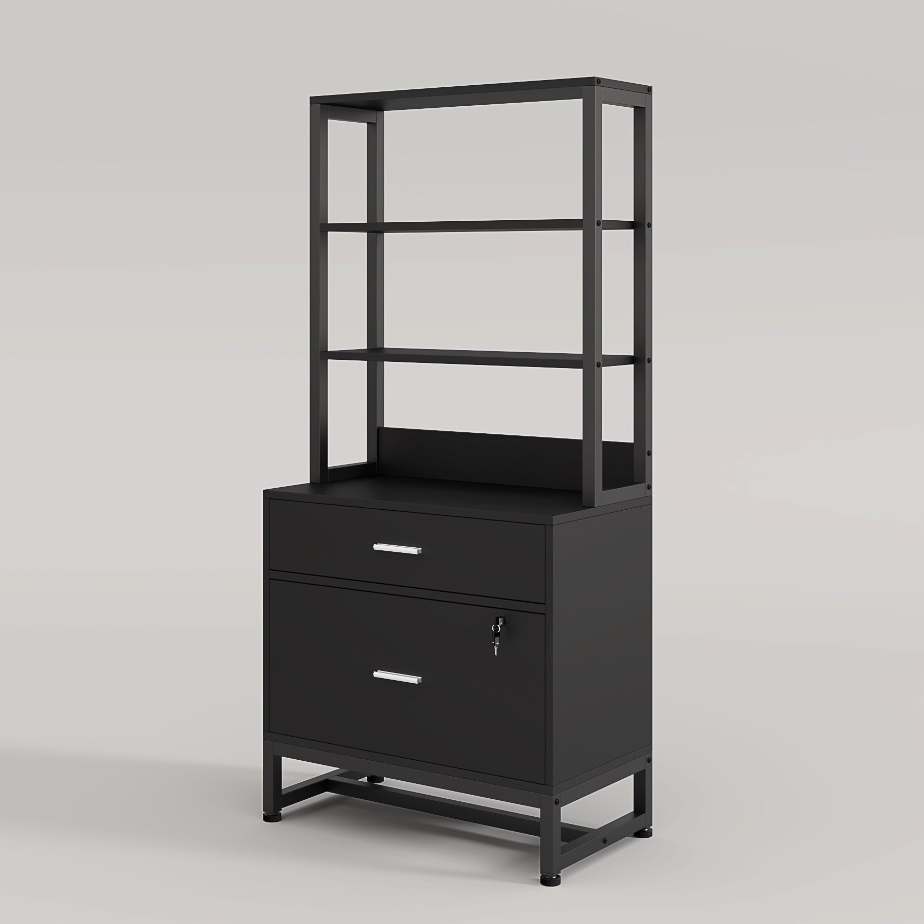 2-Drawer File Cabinet, Vertical Filing Cabinet with Lock & Bookshelf