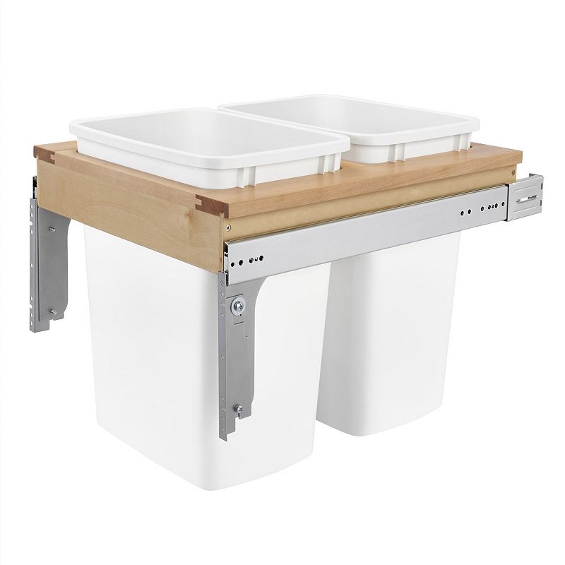 Rev-A-Shelf Double Pull Out Top Mount Trash Can 35 Quart， White， 4WCTM-21DM2