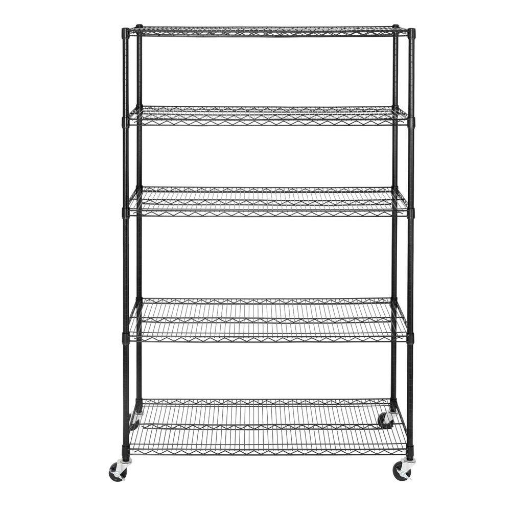 Seville Classics UltraDurable Black 5-Tier Adjustable Rolling Wire Steel Garage Storage Shelving (48 in. W x 75 in. H x 18 in. D) WEB725