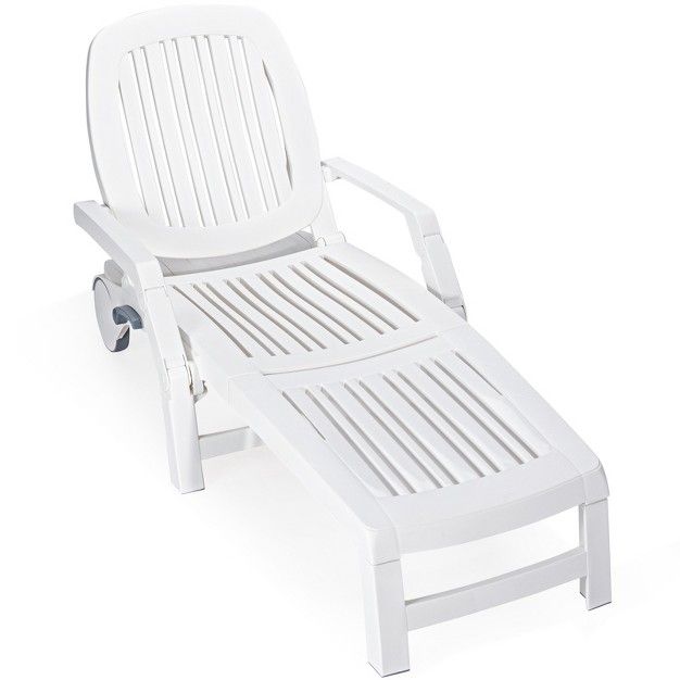 Tangkula Patio Lounge Chair Chaise Recliner Adjustable Backrest All Weather For Outdoor amp indoor Wheels White