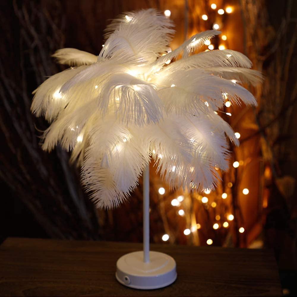 Feather Table Lamp， Feather Lampshade Led Night Lamp Table Night Lights