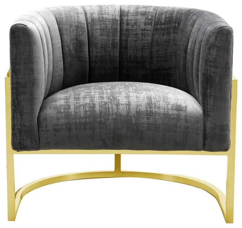 TOV Furniture Magnolia 16.5 quotVelvet Accent Chair in Slub Gray/Gold   Contemporary   Armchairs And Accent Chairs   by Homesquare  Houzz