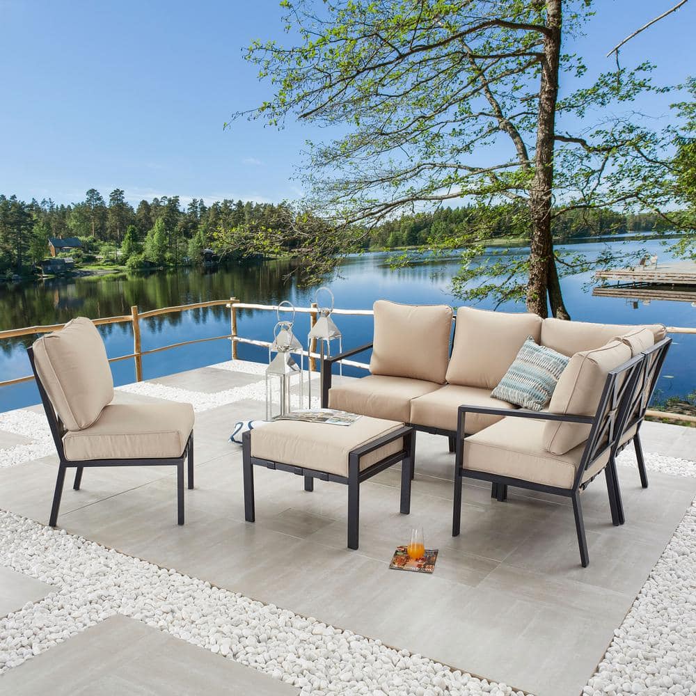 Patio Festival X-Back 6-Piece Metal Patio Conversation Seating Set with Beige Cushions PF20150-724-725-726-727X2