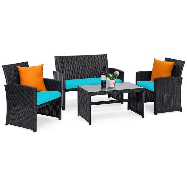 Costway 8PCS Patio Rattan Furniture Conversation Set Cushion Sofa