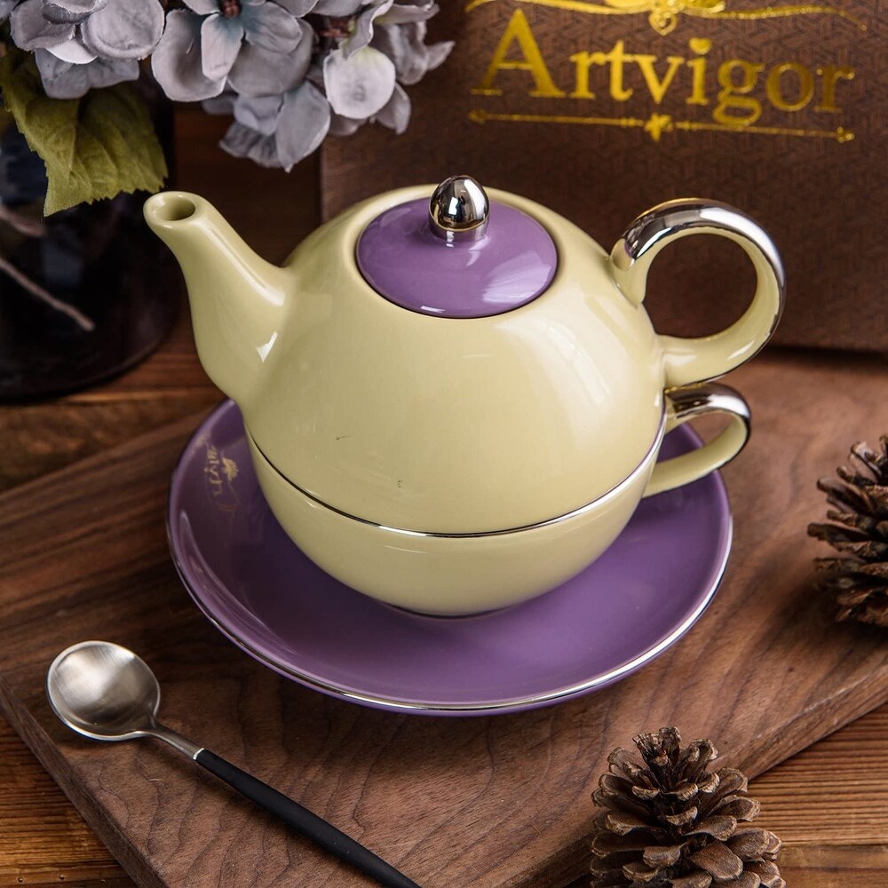 Artvigor Porcelain Tea   Coffee For One Set ( Pot   Cup)   8' x 10'