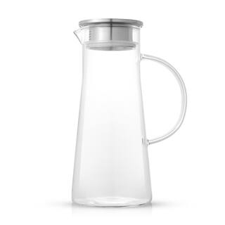 JoyJolt Breeze 50 fl.oz Clear Glass Drink Water Pitcher with Stainless Steel Lid JG10274