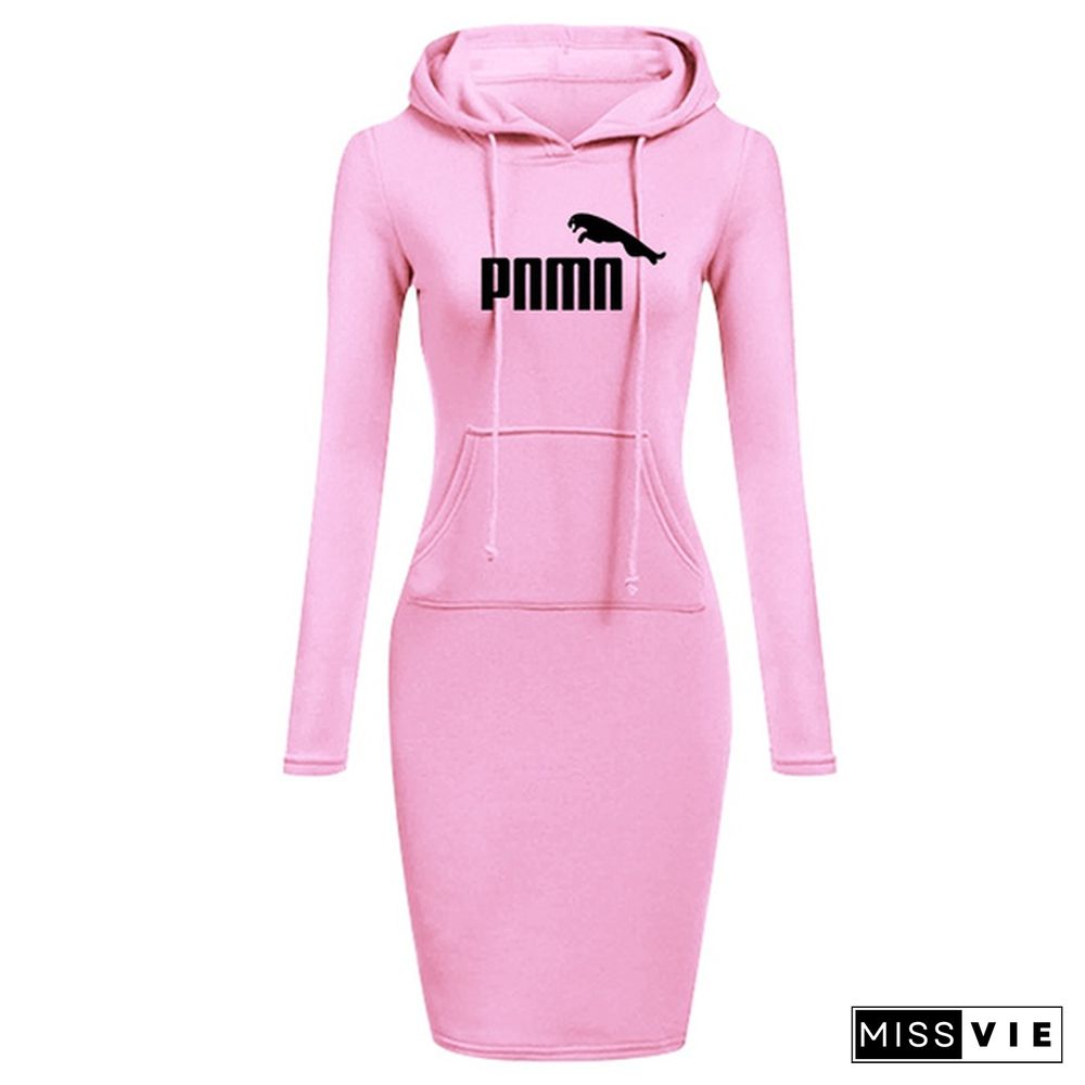 New Women Hoodie Dress Brand Printsd Long Sleeve Hoodie Casual Hooded Jumper Pockets Sweater Tops