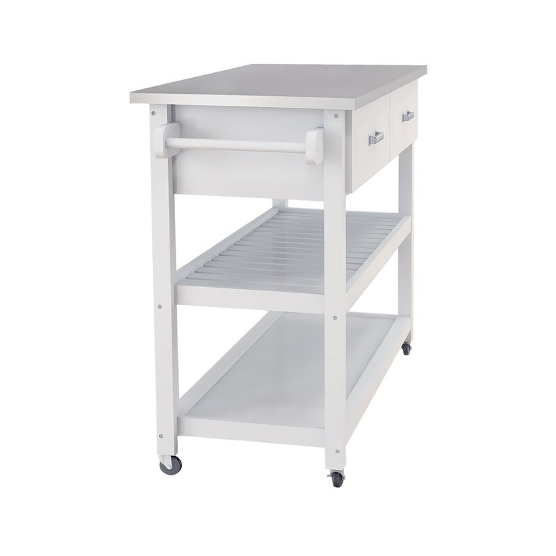 AOOLIVE Stainless Steel Table Top Kicthen Cart With Two Drawers White