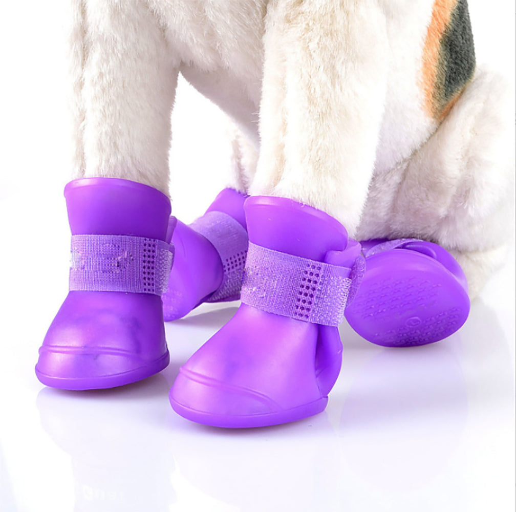 Cooltop 4PCS Dog Puppy Shoes Silicone Waterproof Pet Rain Boots Anti-Slip Skidproof Elastic Protective Pet Shoes