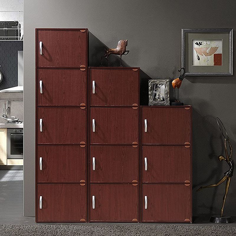 Hodedah 3 Shelf Home and Office Enclosed Organization Storage Cabinet， Mahogany