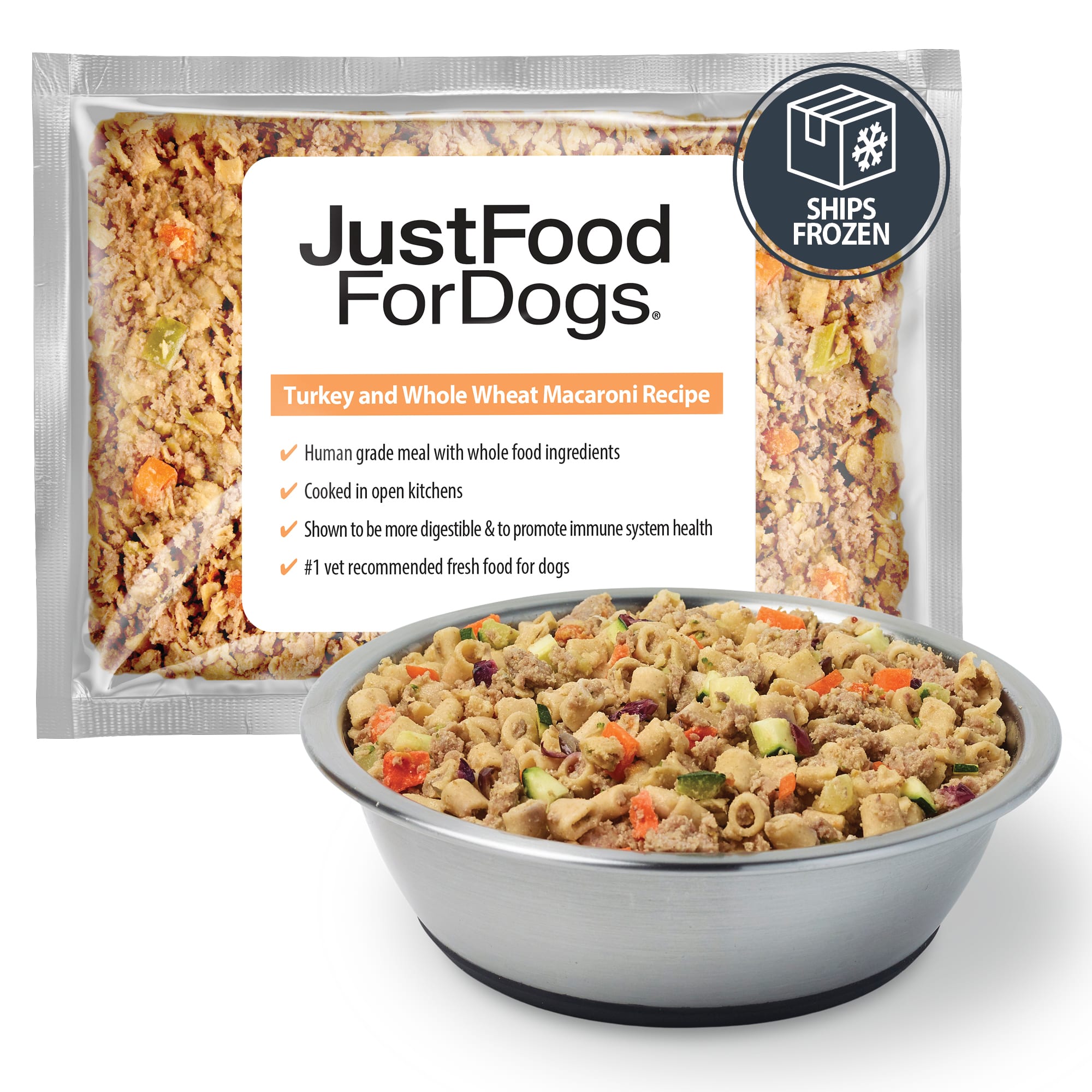 JustFoodForDogs Daily Diets Turkey  Whole Wheat Macaroni Frozen Dog Food， 18 oz.， Case of 7