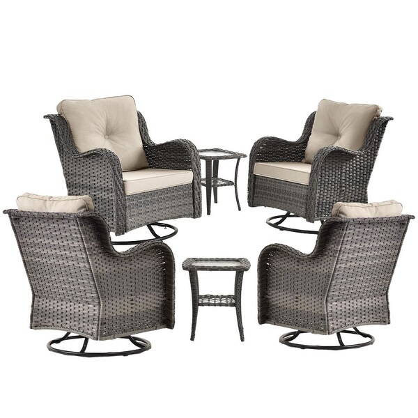 Wicker Patio Furniture Conversation Set with High Back Swivel Chairs and Storage Ottomans，Cushions Included🎃