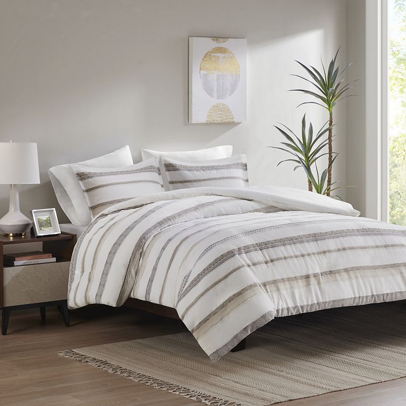 Madison Park Aspen 3-Piece Striped Clipped Jacquard Duvet Cover Set with Shams