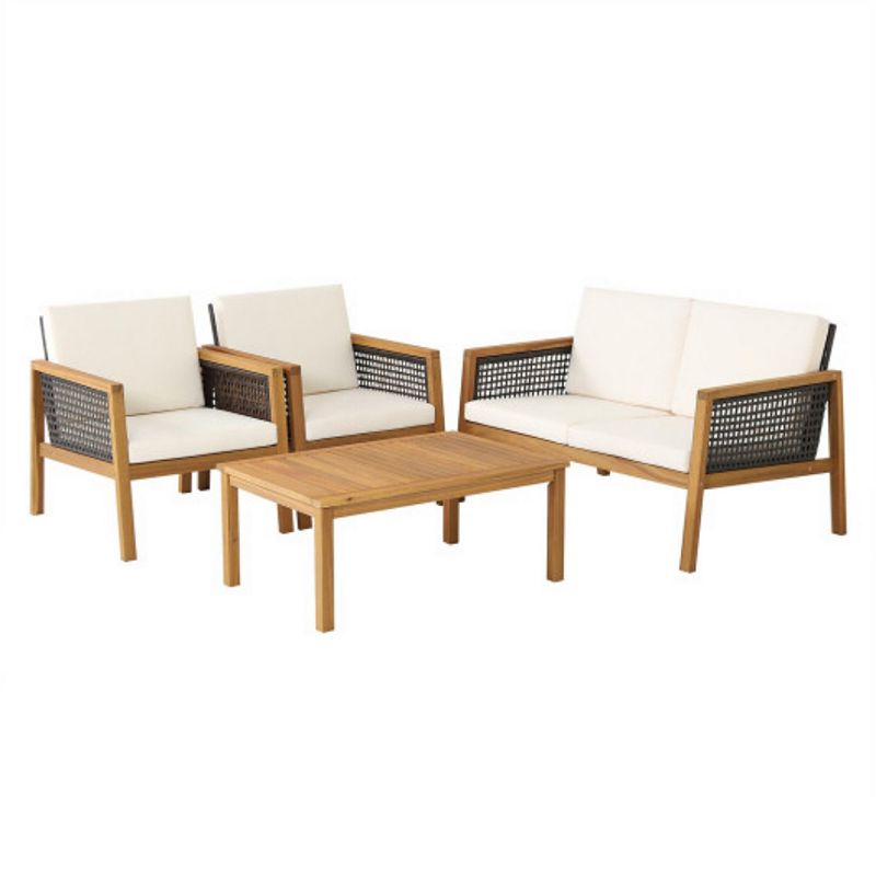 4 Pieces Patio Rattan Furniture Set with Removable Cushions